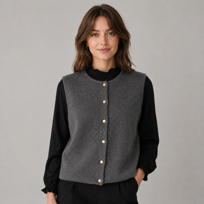 Sydney | Women's Vest Sweater Button-Front Round Neck Sleeveless Knit Soft Cosy Warm Layering Chic Feminine Casual Everyday