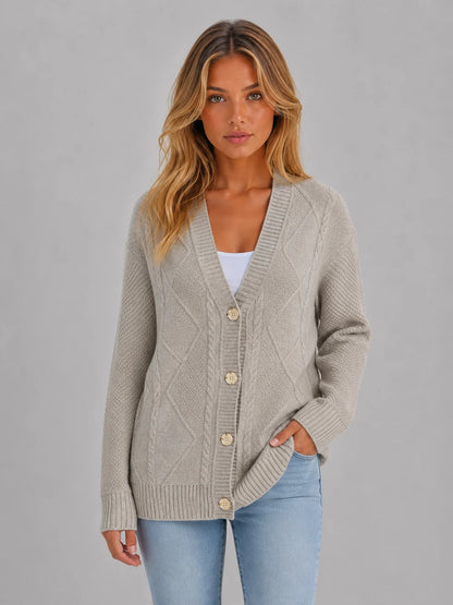 Rhea | Women's Cardigan Cable-Knit Soft V-Neck Button-Up Cosy Warm Relaxed Layering Chic Feminine Casual Everyday Autumn Winter