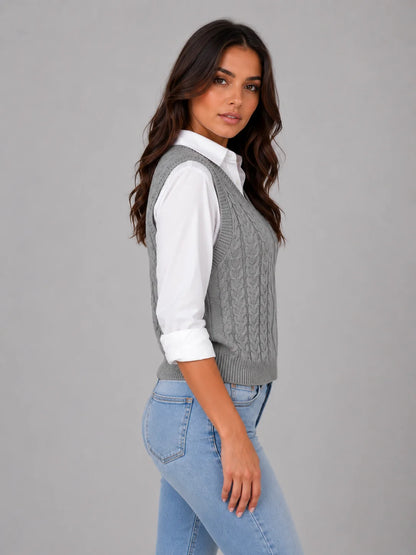 Rita | Women's Vest Sleeveless Cable-Knit V-Neck Waistcoat Soft Cosy Warm Layering Chic Feminine Casual Everyday Autumn Winter