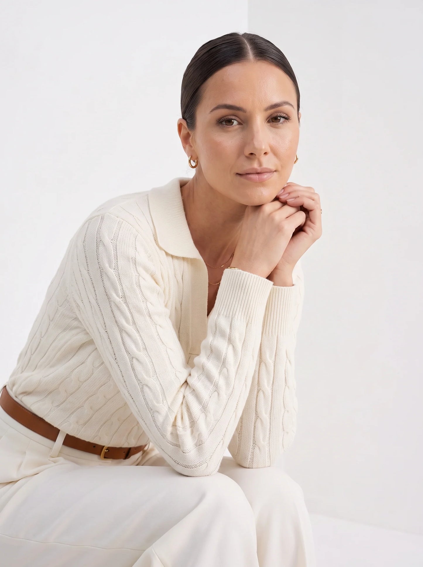 Melina | Women's Sweater Cable-Knit Chunky Textured Round Neck Soft Cosy Warm Layering Chic Feminine Casual Everyday Autumn Winter
