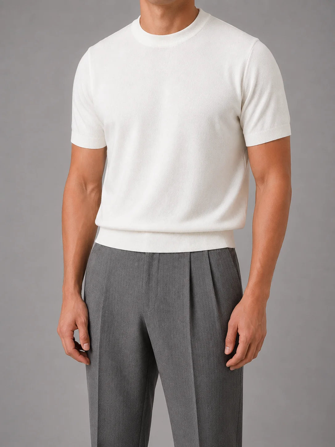 Brecken | Men's Top Short-Sleeve Knit Crew Neck Fine Casual Soft Breathable Everyday Layering Smart Casual Versatile Clean