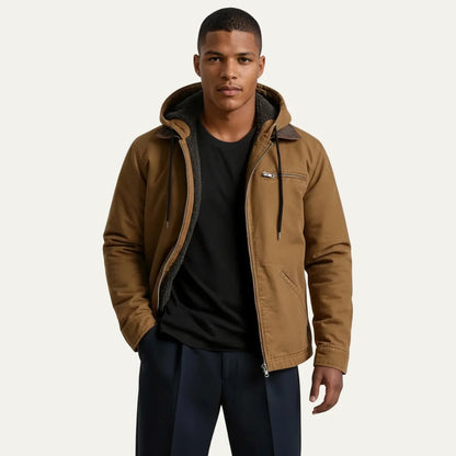 Abraham | Men's Jacket Hooded Fleece-Lined Zip-Up Warm Insulated Durable Adjustable Hood Casual Everyday Layering Autumn Winter