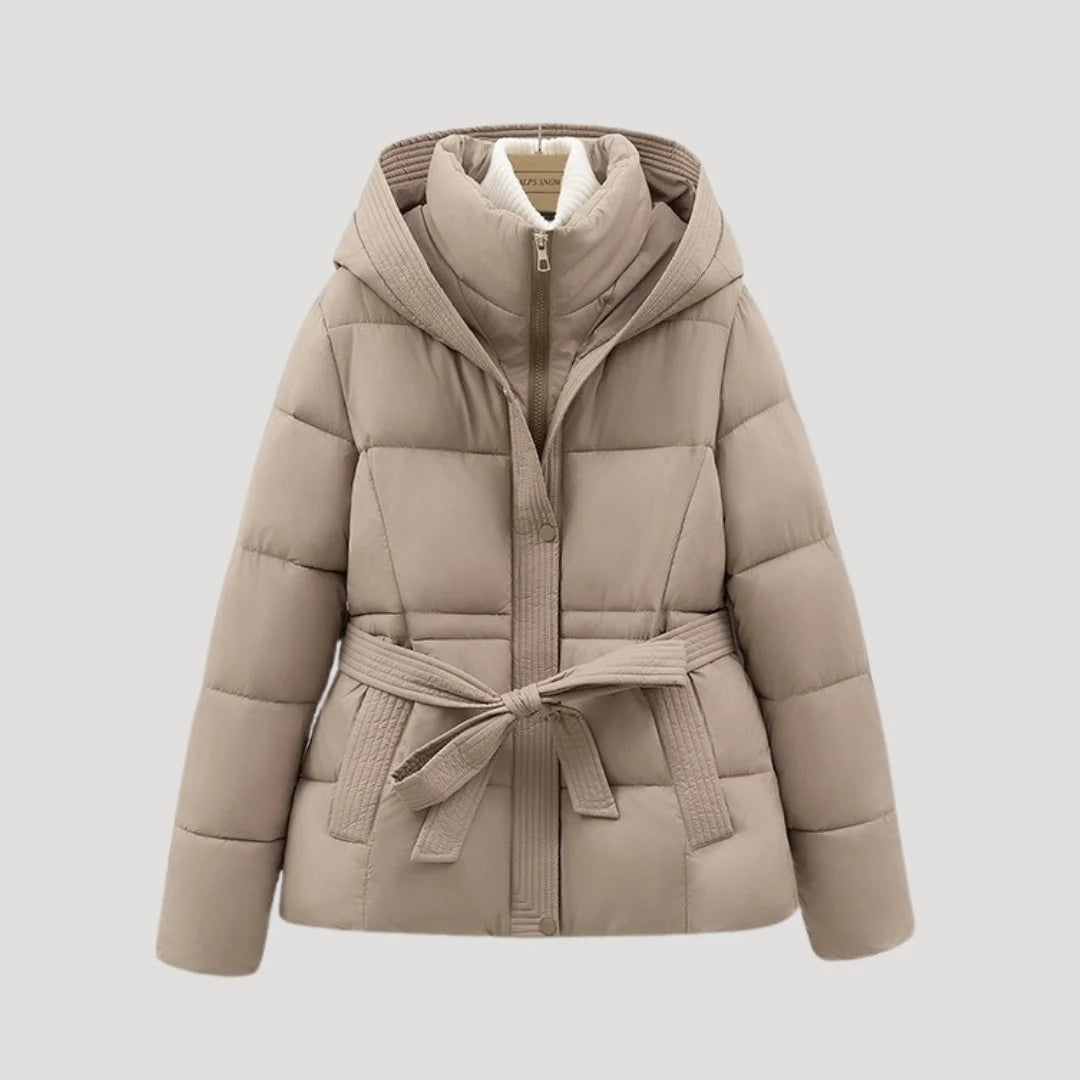 Saige | Women's Puffer Jacket Hooded Belted Padded Insulated Warm Quilted Casual Everyday Winter Outerwear Cosy Flattering