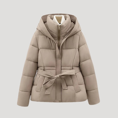Saige | Women's Puffer Jacket Hooded Belted Padded Insulated Warm Quilted Casual Everyday Winter Outerwear Cosy Flattering