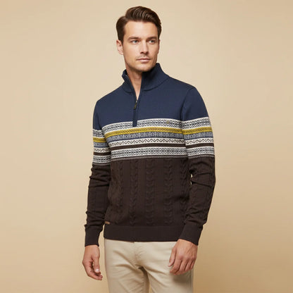 Apollo | Men's Sweater Quarter-Zip Cotton Fair Isle Knit Patterned Soft Warm Cosy Smart Casual Everyday Layering Autumn Winter