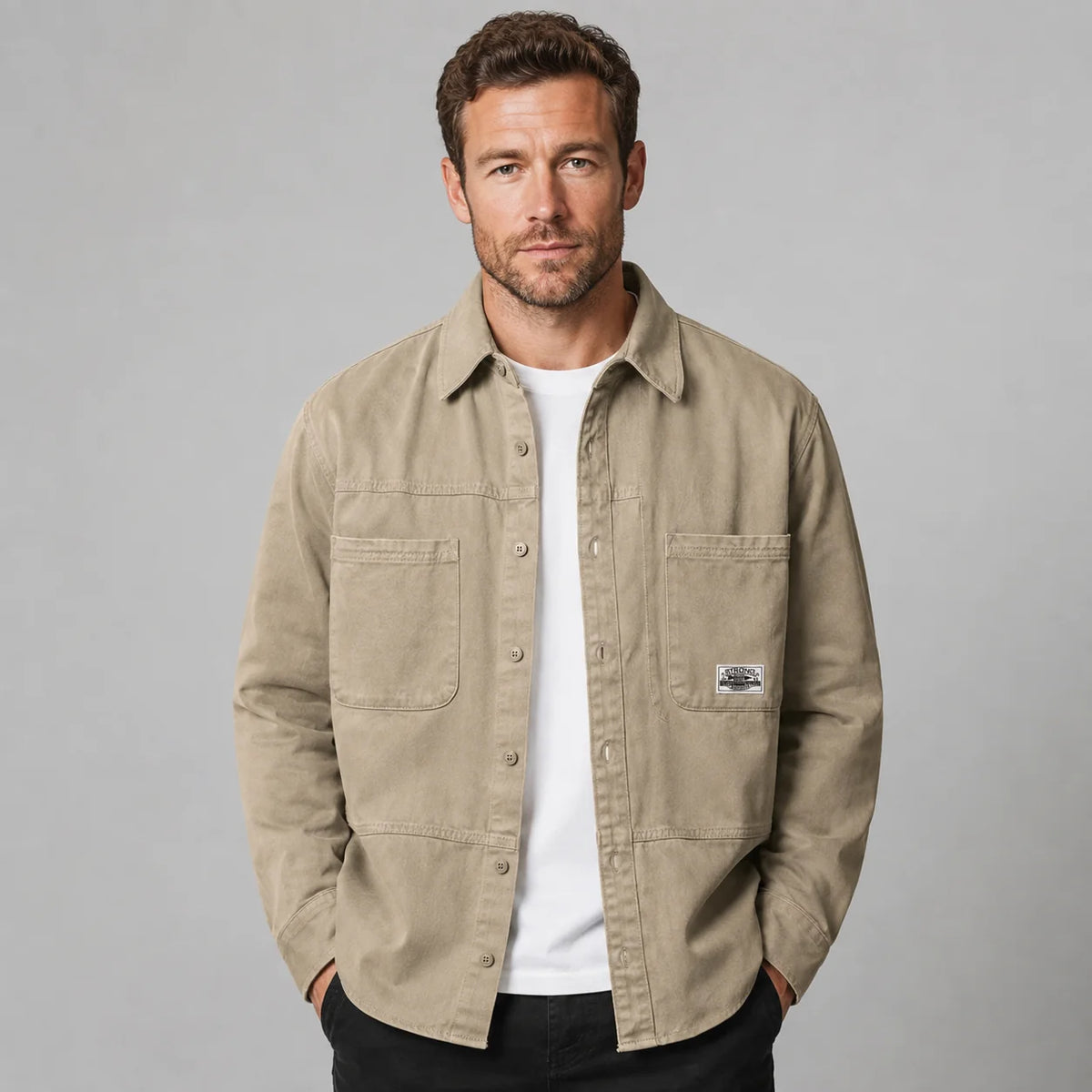 Lorenzo | Men's Overshirt Utility Multi-Pocket Cotton Button-Up Structured Warm Casual Everyday Layering Autumn Winter Versatile