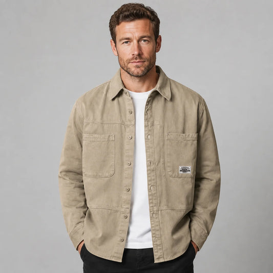 Lorenzo | Men's Overshirt Utility Multi-Pocket Cotton Button-Up Structured Warm Casual Everyday Layering Autumn Winter Versatile