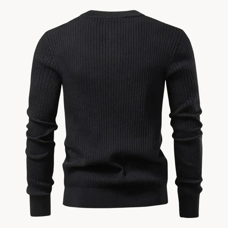 Percival | Men's Henley Sweater Ribbed Knit Textured Soft Warm Refined Smart Casual Everyday Layering Autumn Winter Knitwear Cosy