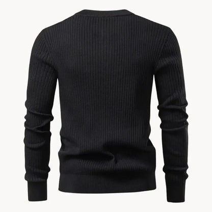 Percival | Men's Henley Sweater Ribbed Knit Textured Soft Warm Refined Smart Casual Everyday Layering Autumn Winter Knitwear Cosy