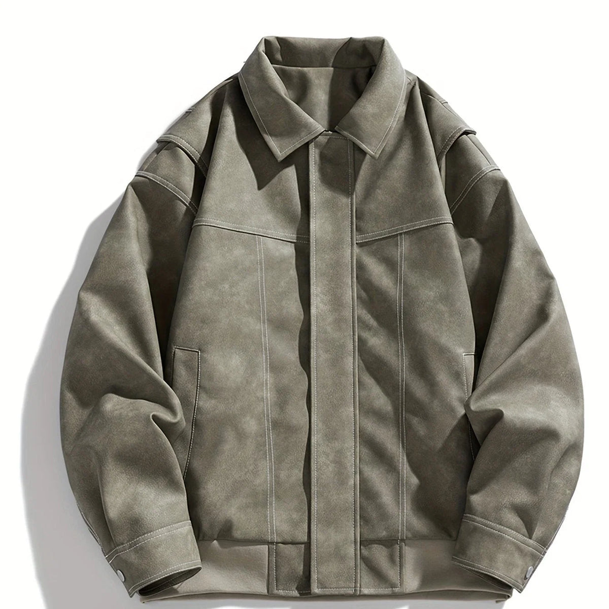 Andres | Men's Jacket Faux Leather Flap Collar Zip Pockets Structured Refined Smart Casual Everyday Autumn Winter Layering