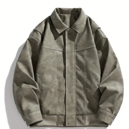 Andres | Men's Jacket Faux Leather Flap Collar Zip Pockets Structured Refined Smart Casual Everyday Autumn Winter Layering
