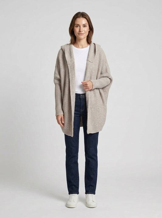 Karina | Women's Cardigan Colour Block Knit Lapel Collar Mid-Length Slim Fit Soft Cosy Layering Chic Casual Everyday Autumn Winter - Front [Lystr 6a84a17c8dc0052d69880c58:front]