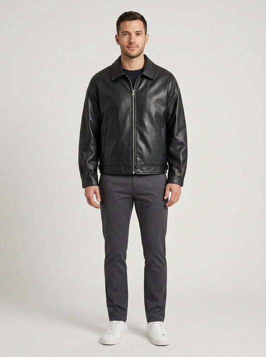 Arthur | Men's Faux Leather Jacket Classic Zip-Front Structured Moto Casual Refined Everyday Streetwear Outerwear - Front [Lystr 6a7e2db09d1b0a17cf148b78:front]