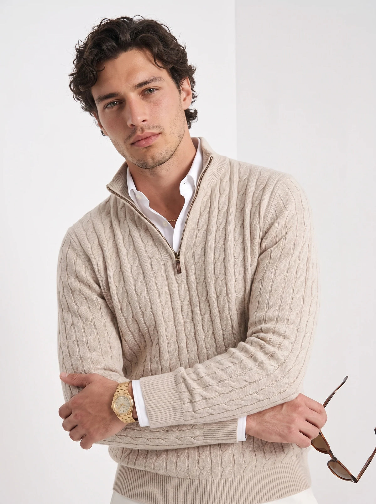 Atticus | Men's Sweater Premium Cotton Cable-Knit Chunky Textured Soft Warm Refined Smart Casual Everyday Layering Autumn Winter