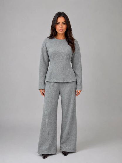 Londyn | Women's Lounge Set Fitted Top Wide-Leg Trousers Two-Piece Soft Cosy Coordinated Relaxed Comfort Warm Loungewear Everyday