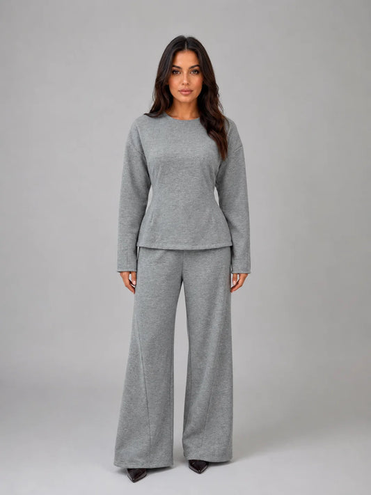 Londyn | Women's Lounge Set Fitted Top Wide-Leg Trousers Two-Piece Soft Cosy Coordinated Relaxed Comfort Warm Loungewear Everyday