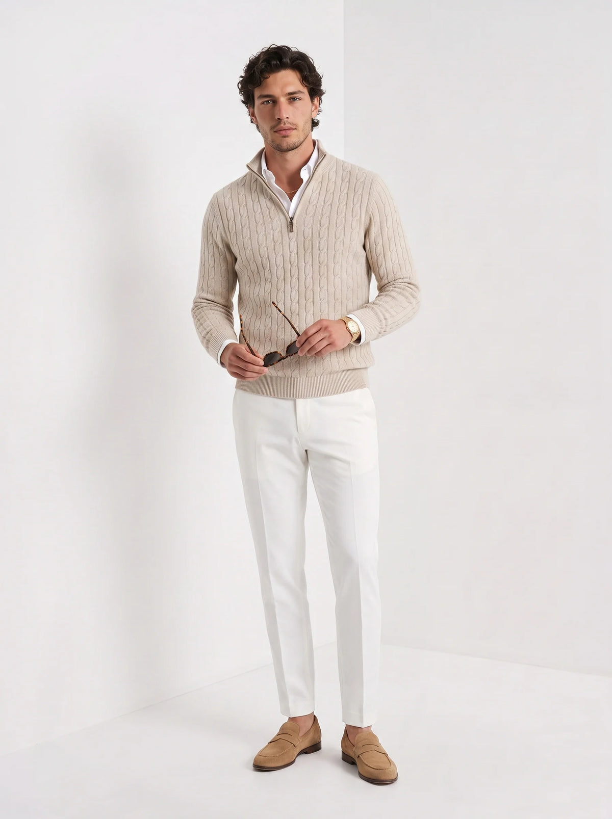 Atticus | Men's Sweater Premium Cotton Cable-Knit Chunky Textured Soft Warm Refined Smart Casual Everyday Layering Autumn Winter