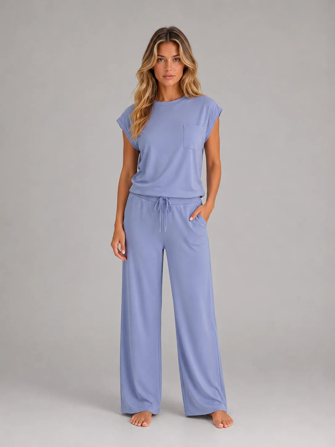 Rosa | Women's Lounge Set Relaxed T-Shirt Wide-Leg Trousers Two-Piece Soft Cosy Coordinated Comfort Loungewear Casual Everyday