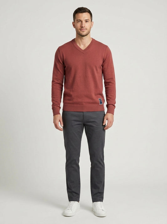Aarav | Men's Sweater V-Neck Cotton-Blend Slim Fit Soft Breathable Knit Timeless Smart Casual Everyday Layering Autumn Winter - Front [Lystr 6a7eda5e74a56fa975f4d87e:front]