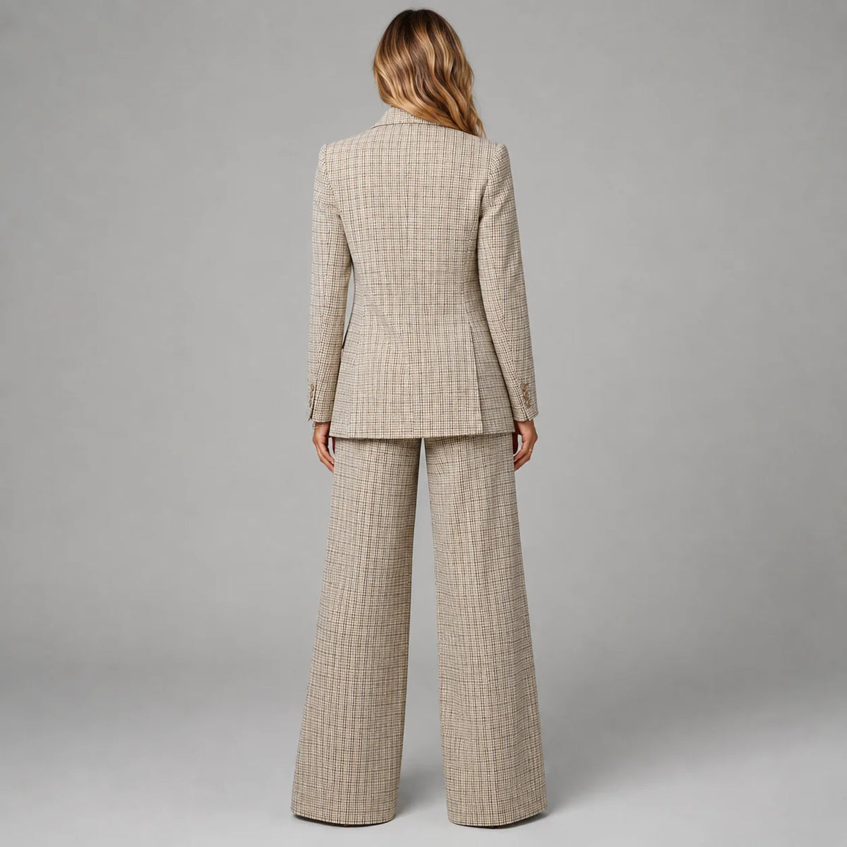 Tatum | Women's Co-ord Set Check Blazer Wide-Leg Trousers Two-Piece Tailored Structured Smart Occasion Office Coordinated Autumn