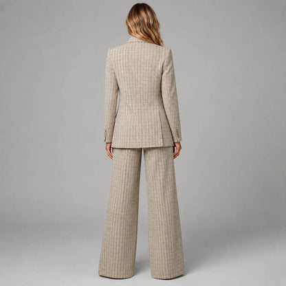 Tatum | Women's Co-ord Set Check Blazer Wide-Leg Trousers Two-Piece Tailored Structured Smart Occasion Office Coordinated Autumn