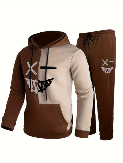 Niko | Men's Co-ord Set Hoodie Joggers Colour-Block Two-Piece Soft Warm Cosy Relaxed Coordinated Casual Everyday Streetwear Autumn