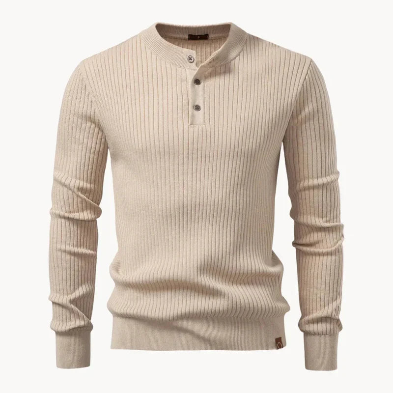 Percival | Men's Henley Sweater Ribbed Knit Textured Soft Warm Refined Smart Casual Everyday Layering Autumn Winter Knitwear Cosy