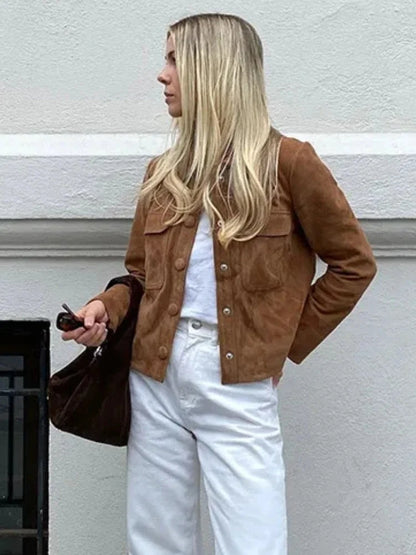 Wolfe | Women's Suede Jacket Shirt Collar Water-Resistant Structured Refined Transitional Smart Casual Everyday Layering Autumn