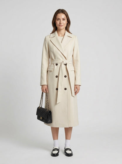 Khloe | Women's Trench Coat Long Belted Double-Breasted Notch Lapel Flowing Tailored Timeless Smart Occasion Everyday Autumn - Front [Lystr 6a849ffd834bde48df7265a0:front]