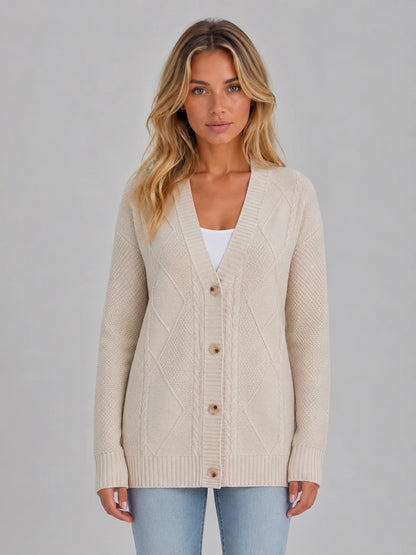 Rhea | Women's Cardigan Cable-Knit Soft V-Neck Button-Up Cosy Warm Relaxed Layering Chic Feminine Casual Everyday Autumn Winter