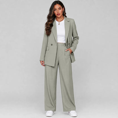 Tatiana | Women's Co-ord Set Longline Blazer Wide-Leg Trousers Two-Piece Tailored Structured Smart Occasion Office Coordinated