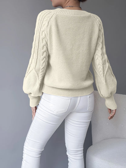 Kimberly | Women's Sweater Cable-Knit Lantern Sleeve Chunky Textured Soft Cosy Warm Layering Chic Feminine Casual Everyday Autumn