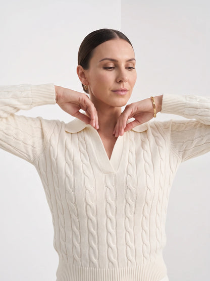 Melina | Women's Sweater Cable-Knit Chunky Textured Round Neck Soft Cosy Warm Layering Chic Feminine Casual Everyday Autumn Winter