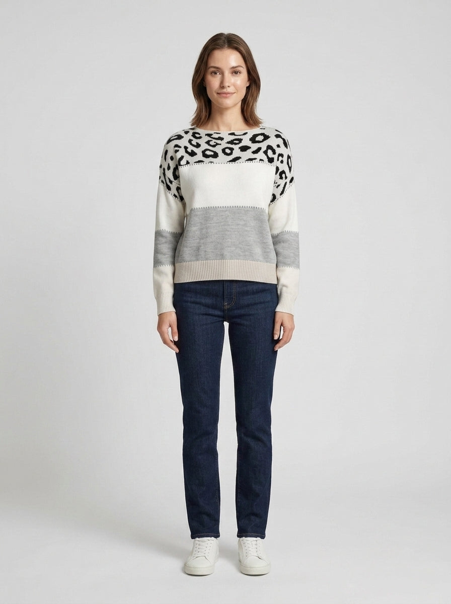 Adele | Women's Sweater Crew Neck Colour-Block Textured Chunky Knit Soft Cosy Warm Layering Chic Casual Everyday Autumn Winter - Front [Lystr 6a84b5699d108d2a5558f111:front]