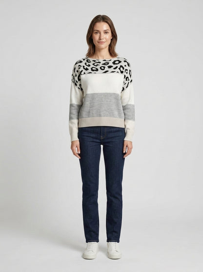 Adele | Women's Sweater Crew Neck Colour-Block Textured Chunky Knit Soft Cosy Warm Layering Chic Casual Everyday Autumn Winter - Front [Lystr 6a84b5699d108d2a5558f111:front]