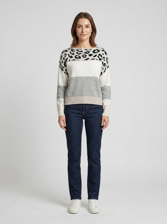 Adele | Women's Sweater Crew Neck Colour-Block Textured Chunky Knit Soft Cosy Warm Layering Chic Casual Everyday Autumn Winter - Front [Lystr 6a84b5699d108d2a5558f111:front]