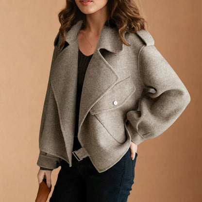 Serena | Women's Biker Jacket Cropped Wide Collar Structured Edgy Chic Casual Everyday Autumn Winter Layering Statement Outerwear