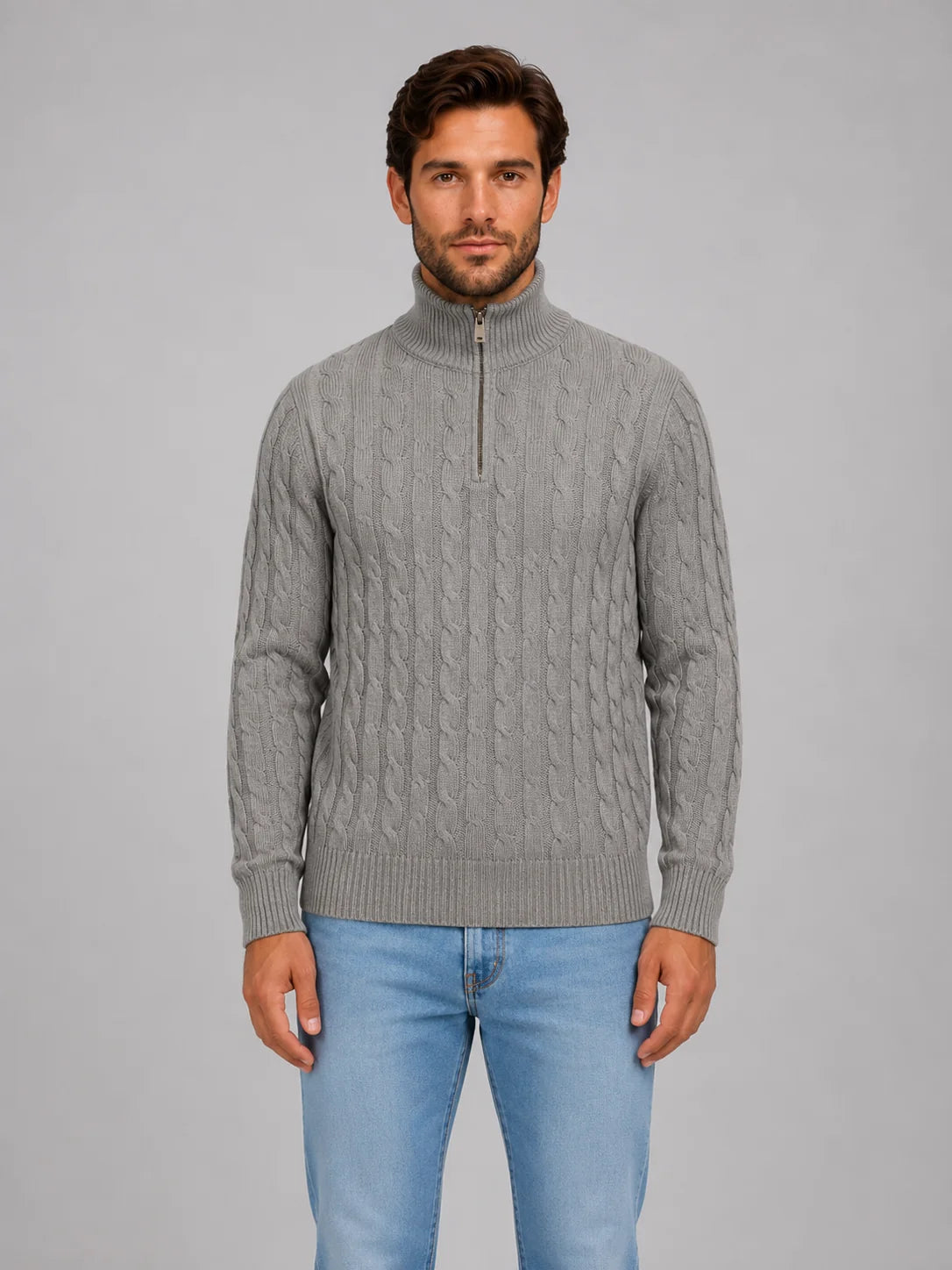 Brock | Men's Sweater Cable-Knit Quarter-Zip Funnel Neck Chunky Soft Warm Refined Smart Casual Everyday Layering Autumn Winter