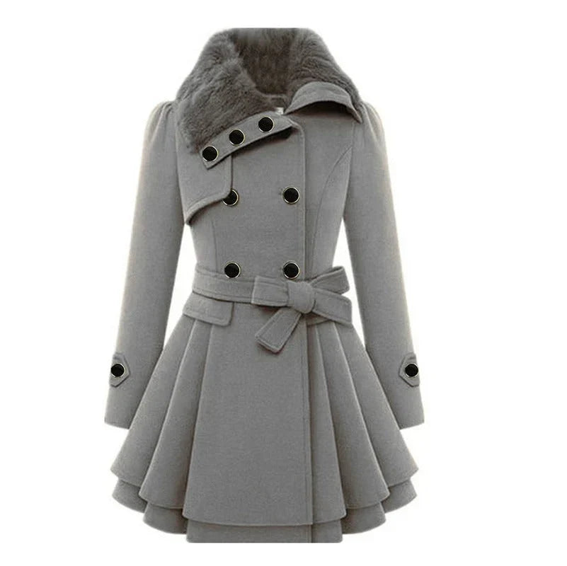 Marlee | Women's Peacoat Fur Collar Belted Fit Flare Elegant Tailored Warm Structured Smart Occasion Everyday Autumn Winter