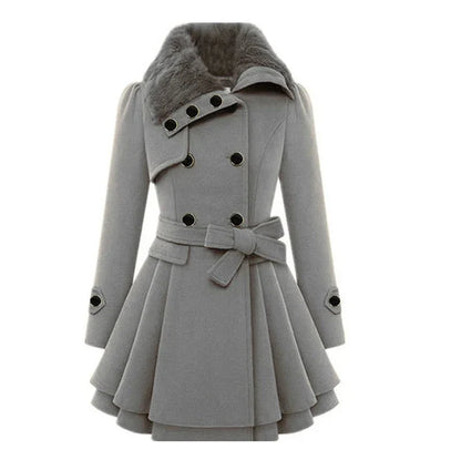Marlee | Women's Peacoat Fur Collar Belted Fit Flare Elegant Tailored Warm Structured Smart Occasion Everyday Autumn Winter