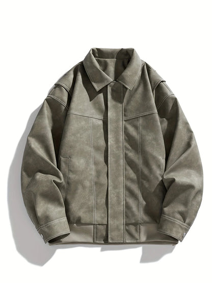 Andres | Men's Jacket Faux Leather Flap Collar Zip Pockets Structured Refined Smart Casual Everyday Autumn Winter Layering