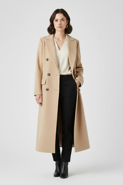 Nayeli | Women's Coat Lapel Collar Button Fastening Long Woven Tailored Structured Warm Smart Occasion Everyday Autumn Winter