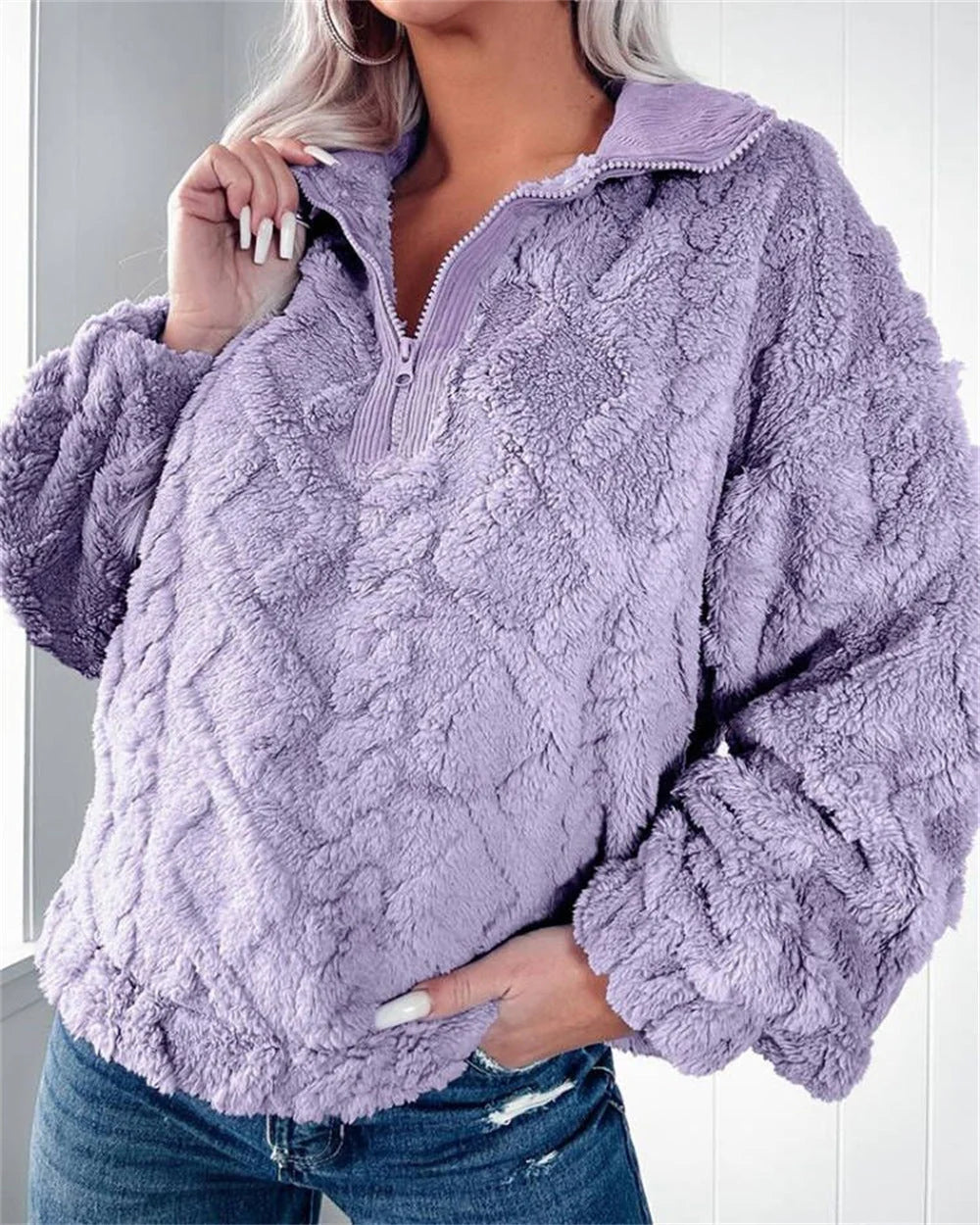 Shay | Women's Jumper Zip-Neck Fleece Pullover Textured Soft Cosy Warm Relaxed Layering Chic Feminine Casual Everyday Autumn