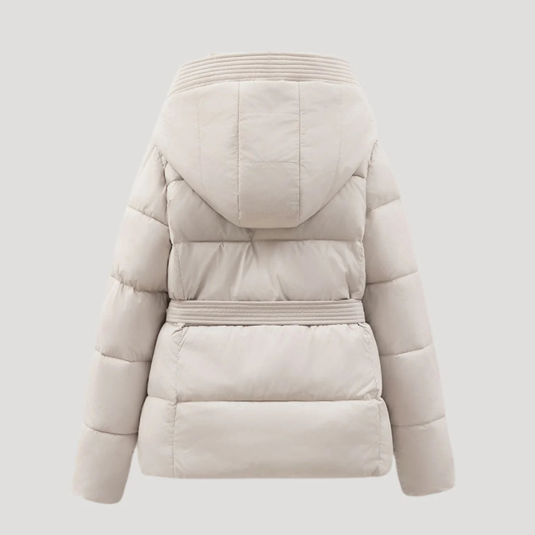 Saige | Women's Puffer Jacket Hooded Belted Padded Insulated Warm Quilted Casual Everyday Winter Outerwear Cosy Flattering