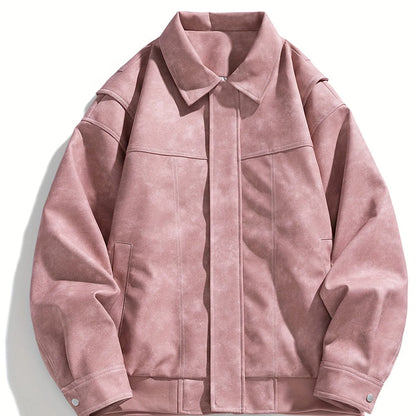 Andres | Men's Jacket Faux Leather Flap Collar Zip Pockets Structured Refined Smart Casual Everyday Autumn Winter Layering
