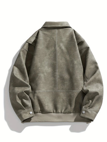 Andres | Men's Jacket Faux Leather Flap Collar Zip Pockets Structured Refined Smart Casual Everyday Autumn Winter Layering