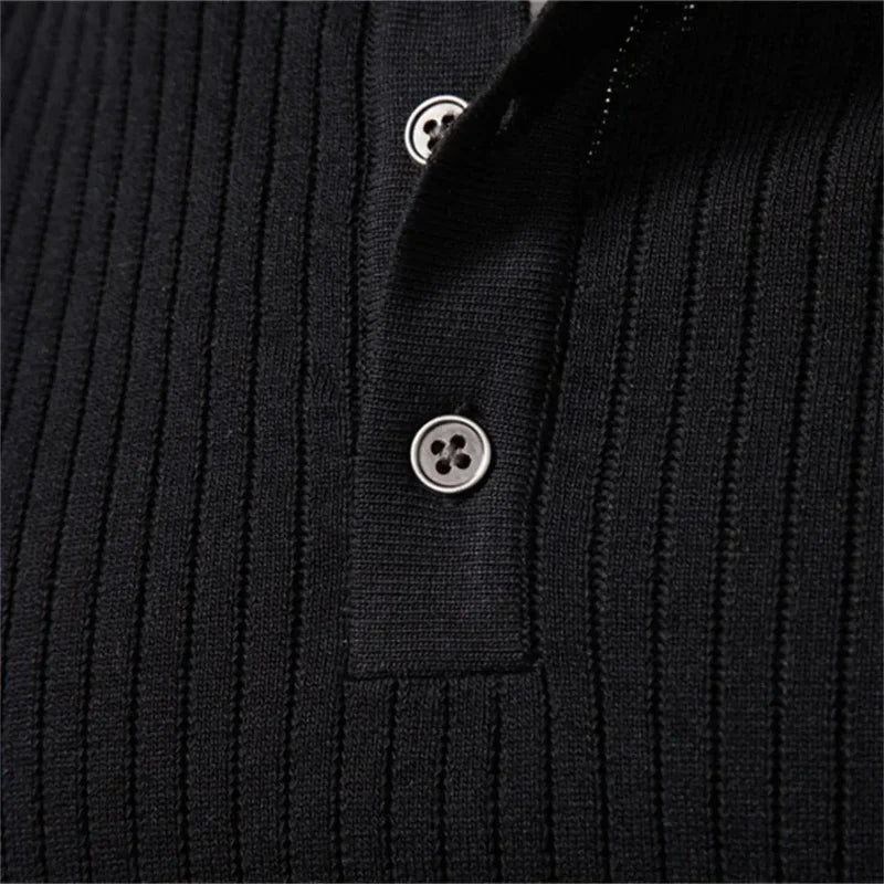 Percival | Men's Henley Sweater Ribbed Knit Textured Soft Warm Refined Smart Casual Everyday Layering Autumn Winter Knitwear Cosy