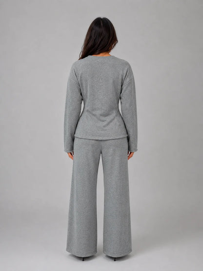 Londyn | Women's Lounge Set Fitted Top Wide-Leg Trousers Two-Piece Soft Cosy Coordinated Relaxed Comfort Warm Loungewear Everyday