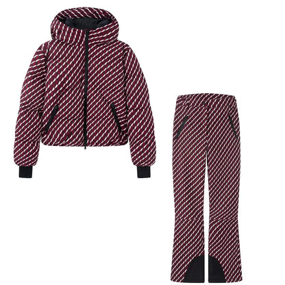 Olive | Women's Co-ord Set Hooded Quilted Ski Two-Piece Insulated Winter Jacket Trousers Warm Technical Outdoor Snow Coordinated