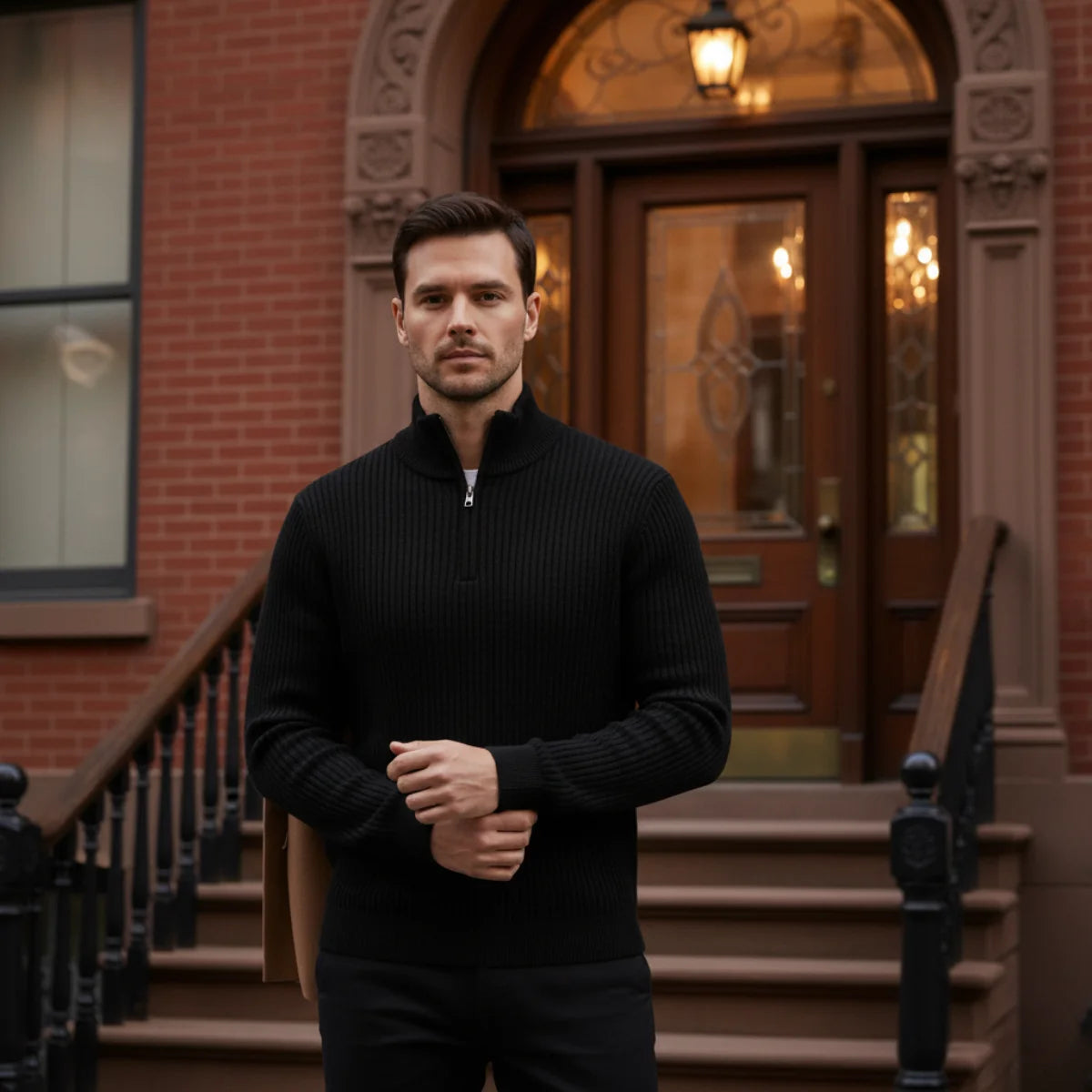 Jago | Men's Merino Wool Sweater Quarter-Zip Premium Soft Warm Refined Smart Casual Everyday Layering Autumn Winter Knitwear Cosy